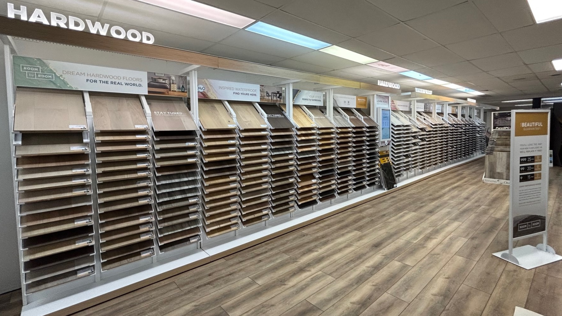 Hardwood flooring options on display in Weyburn Carpet One showroom